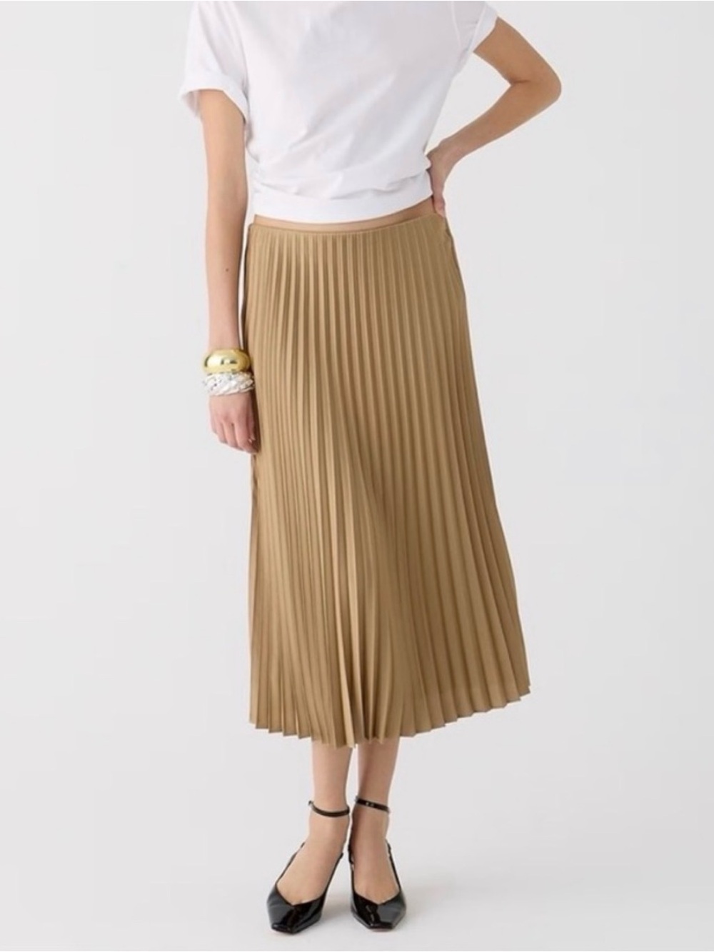 NWT J Crew Gwyneth Accordion Pleated Midi Skirt in Camel size XXL